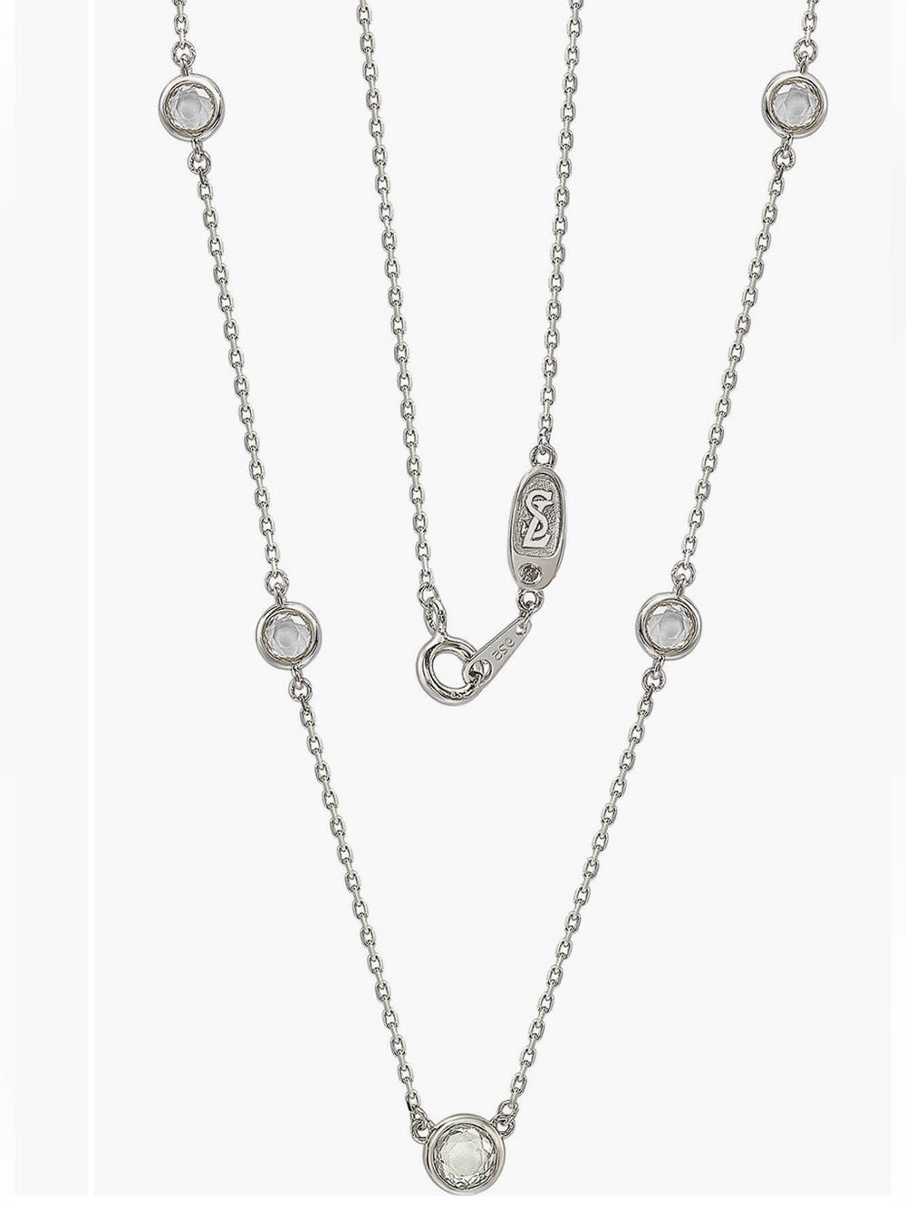New Suzy Levian Sterling Silver White Topaz 5-Stone Station Necklace